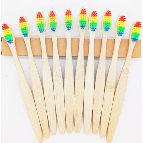 10pcs Colorful Head Bamboo Toothbrush Wholesale Environment Wooden Rainbow Bamboo Toothbrush Oral Care Soft Bristle