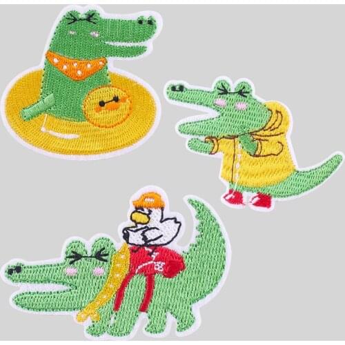 100pcs/lot Embroidery Patch Cartoon Crocodile Clothing Decoration Sewing Accessories Craft Diy Iron Heat Transfer Applique