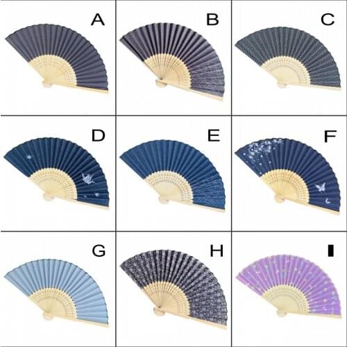 12 PCS Japanese Style Bamboo Frame Cotton Fabric Folding Fan Hand Held Home Decorations Holiday Gift Souvenirs