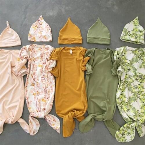 2 Pcs Baby’s Cotton Sleeping Bag Sets Floral Printing Long Sleeve One-Pieces + Hat Sets Newborn Baby Boys Girls 0-6Months