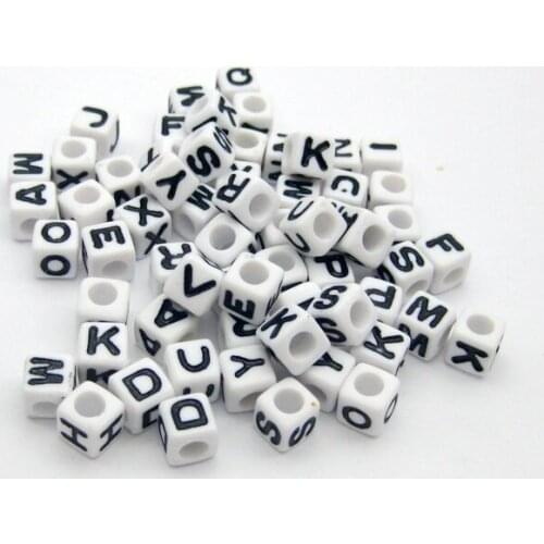 250 pcs Assorted Black in white Alphabet Letter Acrylic Cube Beads 6X6mm fashion diy Accessories F0103