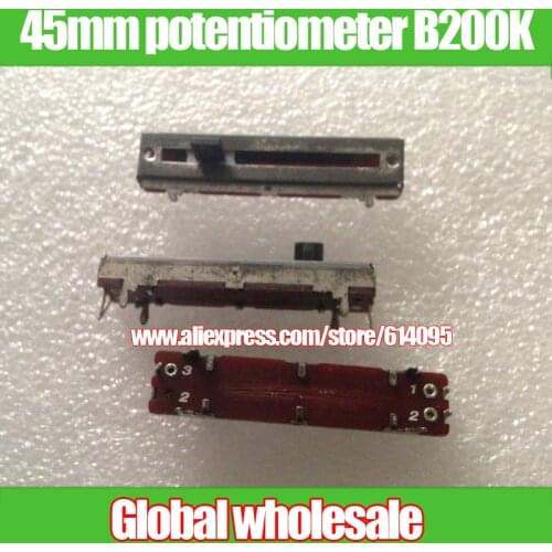 3pcs 45mm straight sliding potentiometer B200K / mono fader variable resistors / handle length 5MM