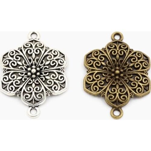 40x28mm 5pcs Antique Sliver and Bronze Plated Flower Style Handmade Charms Pendant:DIY for bracelet necklace