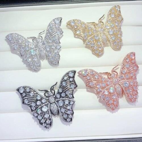 43*49MM butterfly brooch golden plated solid color CZ micro pave Brooch Pin Jewelry