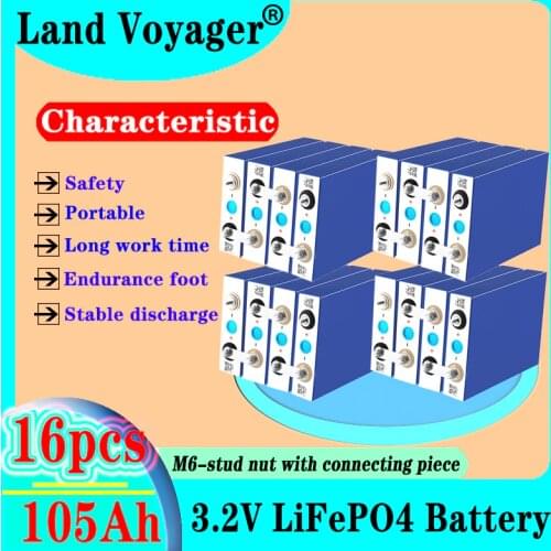 16pcs 3.2V 105Ah LiFePO4 battery pack Lithium iron phospha DIY 4S 12V 24V 300A Motorcycle Electric Car Solar Inverter batteries