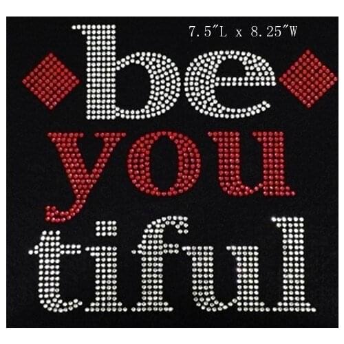 Free shipping beautiful hotfix rhinestone Iron On bling transfer design motif red with white clear crystal