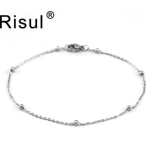 Risul Women fashion 1.2mm thin bracelets Anklets space ball chain stainless steel 18-22cm wholesale price bracelets 10pcs
