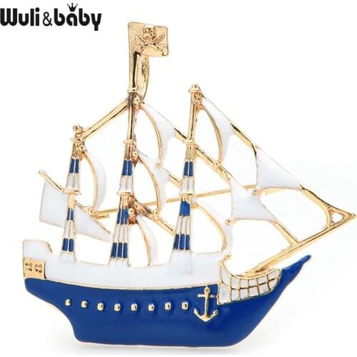 Wuli&baby Enamel Sailboat Brooches For Women 3-color Beauty Steam Boat Party Casual Office Brooch Pins Gifts
