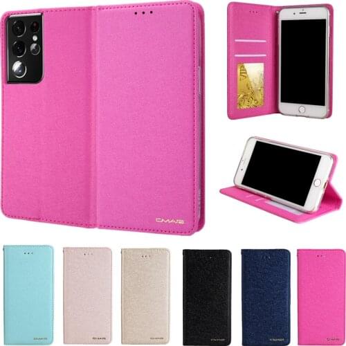 S21 Ultra Flip Leather Phone Case for Samsung Galaxy S20 S10 Plus Note 9 10 Fundas with Card Pocket Bracket Fashion Wallet Shell