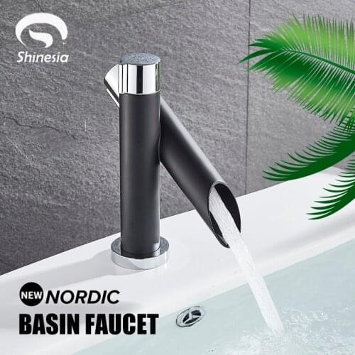 Shinesia Black Chrome Bathroom Basin Faucet for Sink Vessel Special Nordic Style Hot and Cold Water Mixer Tap Crane