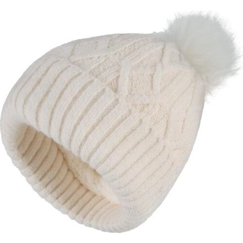 Connectyle Toddler Infant Beanie Baby Winter Hat Sherpa Lined Earflap Warm Knitted Daily Hats With Faux Fur Top Pom-Pom