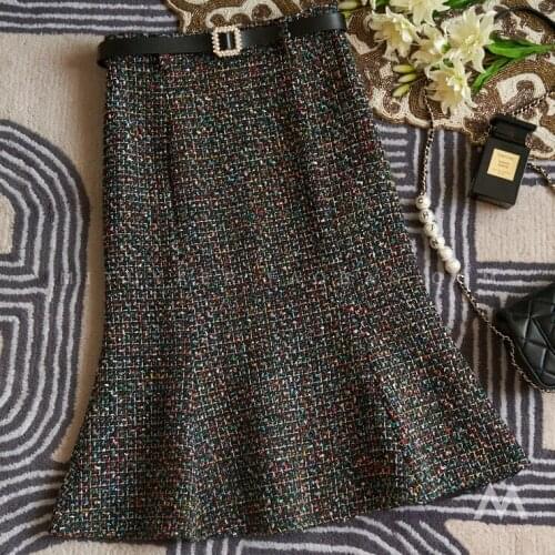 Colorful Yarn And Bright Silk Woven Tweed Small Fishtail (with Belt) Ladies 2021 New Fashionable Skirt