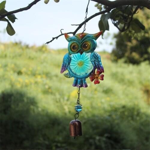 Home Decor Pendant Metal Owl Wind Chimes Crafts Blue Yellow Red Glass Painted Ornaments Windows Outdoor Decoration Kid Girl Gift