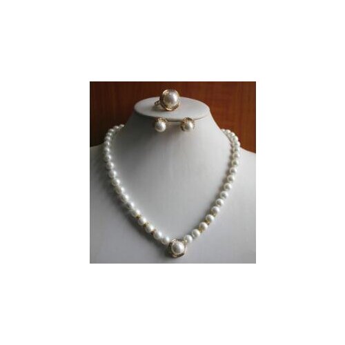 Hot selling free shipping* Fashion WomenS Pure White Pearl Necklace Earring Ring(7/8/9)