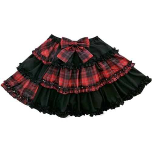 Gothic Harajuku Cake Skirts Red Plaid Bowknot Stitching Fashion Sweet Girl Punk High Waist Mini Kawaii Short Skirts Suit