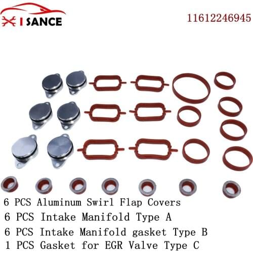 ISANCE 32mm Swirl Flap Blanking Plate AND Manifold Gaskets Kit For BMW E46 E38 E90 E65 E39 1999-2010