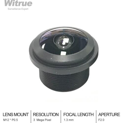 Fisheye CCTV Camera lens 1.3mm HD 3 Megapixel M12 X P0.5 Mount 1/3.6" F2.0 Waterproof IP68 with 650nm IR filter