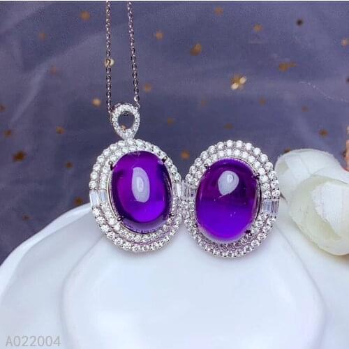 KJJEAXCMY Fine Jewelry 925 sterling silver inlaid Amethyst female gemstone ring pendant set noble