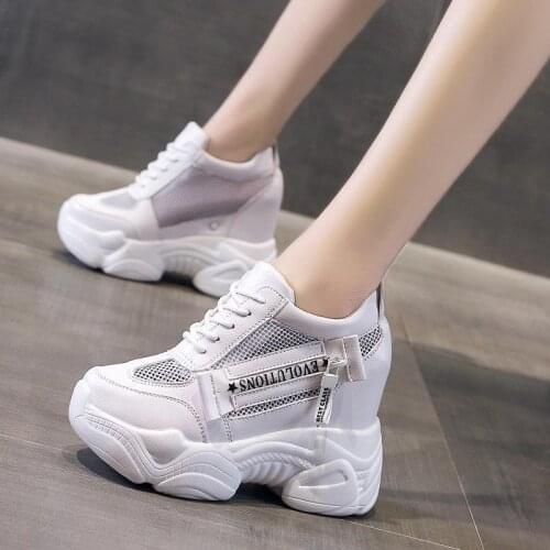 Summer Dad Shoes Womens Breathable Mesh Sneakers 2020 Spring New Model All-match Platform Elevator White Shoes Microfiber