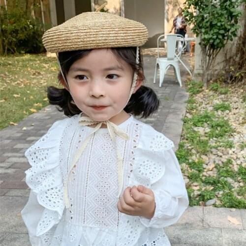 Summer korean style cute knitted lace lace-up knitted straw hat for girls Fashion boys beach caps