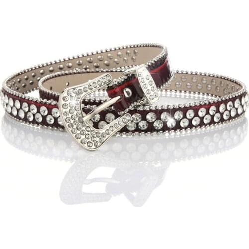 HOT NEW fashion cinturón mujer 2021 RED PU leather full rhinestone Cheap Christmas Gifts long 105CM Pin buckle belt for woman