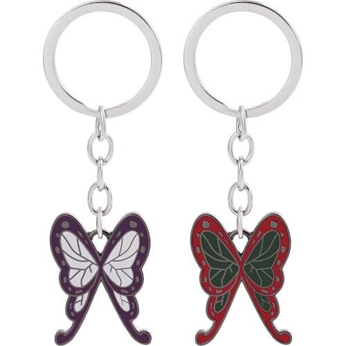 Anime Demon Slayer Metal Keychain Kochou Shinobu Tsuyuri Kanawo Metal Props Butterfly Keyring Key Gifts Cute Pendant Accessories