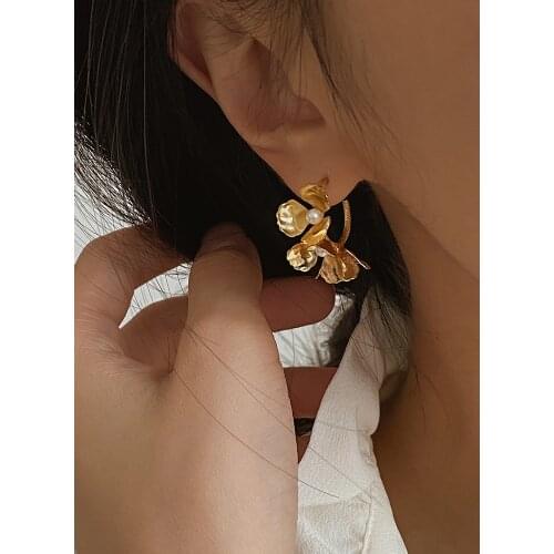 Sweet and high-end French vintage petal metal flower earring design earrings