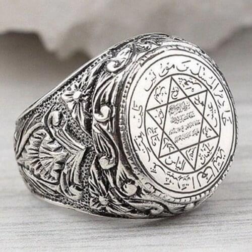 Fashion Ancient Greek Five-pointed Star Astronomical Figure Ring Good Luck Amulet Religious Personality Ring Mens Jewelry Gift