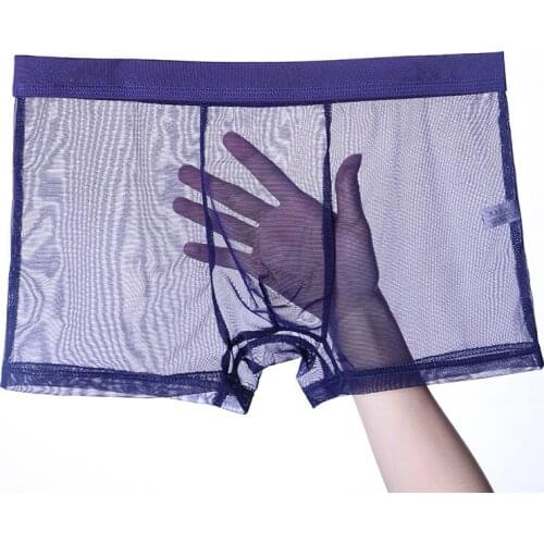 Mens underwear sexy lace ultra thin mesh full transparent air traceless ice comfortable Boxer Shorts