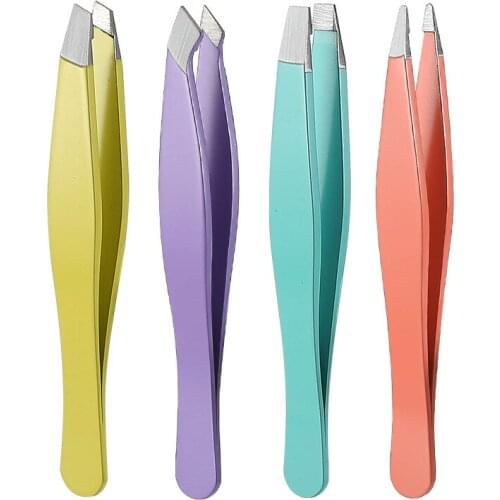 4pcs/lot Eyebrow Tweezers Set Champagne Gold Pincet Clips Stainless Steel Face Hair Removal Beautfy Makeup Tool