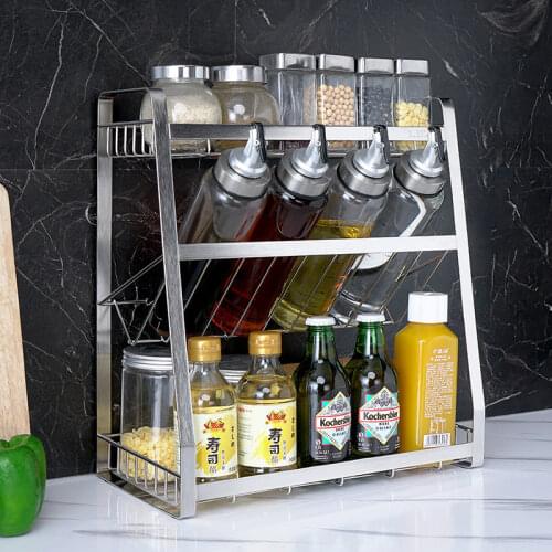 Stainless steel material, kitchen floor shelf, ventilated and breathable, three-layer storage and seasoning rack