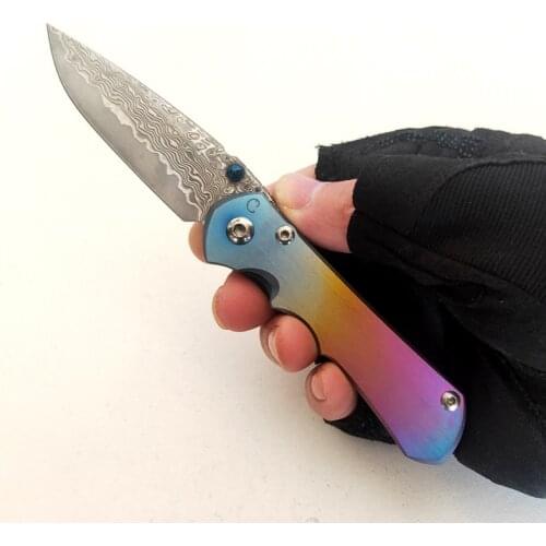 Chung Kui Folding Knives Inkosi Personalized Titanium Handle High End Damascus Blade Perfect Pocket EDC Tactical Camping Tools