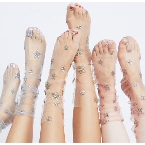 Sexy Lace Mesh Fishnet Socks Mixed Fiber Transparent Stretch Elasticity Ankle Net Yarn Thin Women Cool Socks 1pair=2pcs tt093