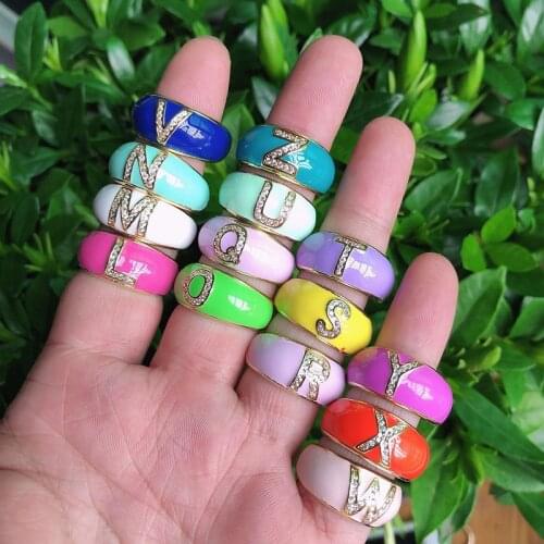 New Fashion Candy Color Enamal CZ Initials Alphabet Diy Name Rings For Women Classic Jewelry Engagement Letter Rings