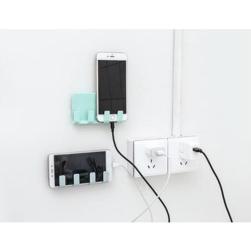 1PC Pop Paste-type Charging Stand Phone Holder Charging Keychain Holder Wall Seamless 4 hook Storage Rack Shelf OK 0705