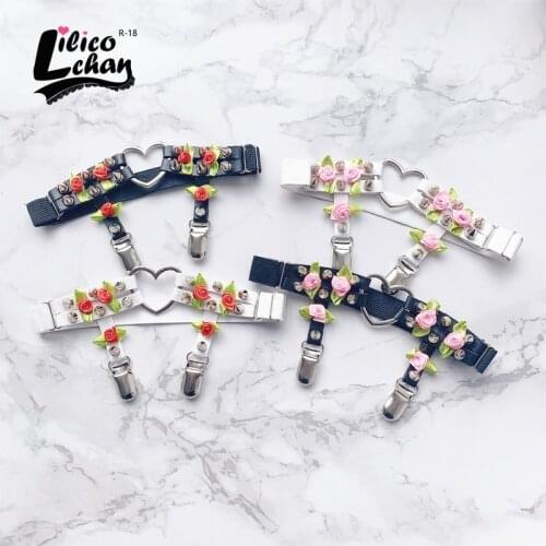 A Pair HEAVENS ROSE Punk Garter Belt Rivets Leg Ring Thigh Harness Heart Black PU Leather Vintage Suspenders Women Body Jewelry