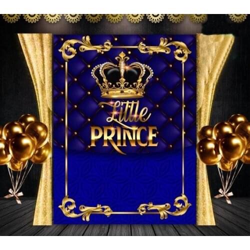 Custom Royal Blue Little Prince Crown Gold Tufted background High quality Computer print party backdrop