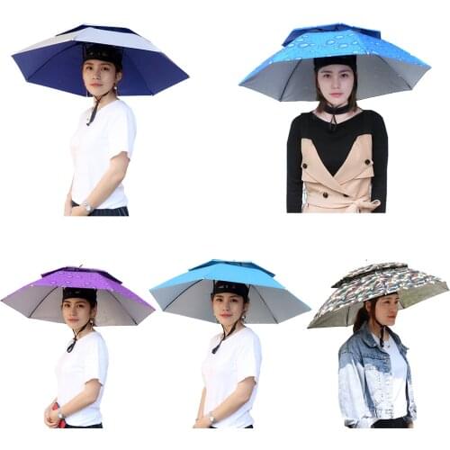 Portable Foldable Fishing Sunshade Headwear Umbrella Hat Double-Layer UV Protection Sunscreen Umbrella Caps Breathab