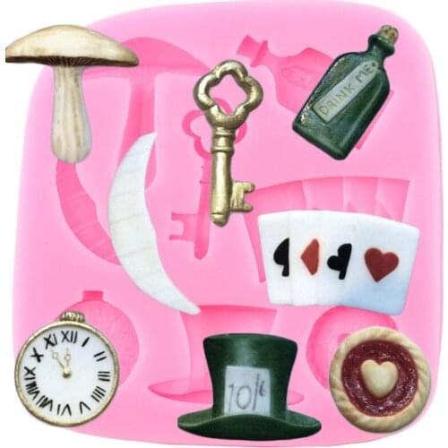 Hat Playing Card Bottle Silicone Mold DIY Magic Cupcake Topper Fondant Cake Decorating Tools Candy Polymer Clay Chocolate Moulds