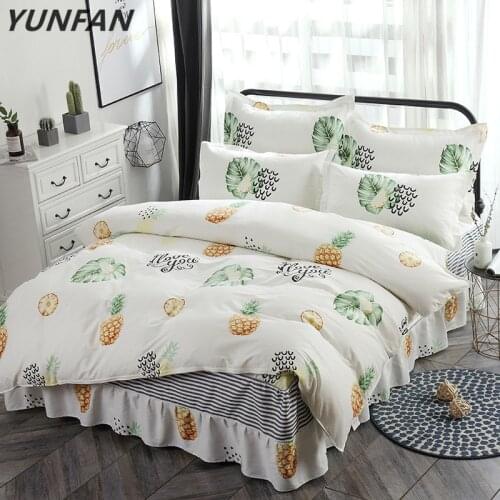 Modern cute fruit pineapple bedding set adult teen full queen king double home textile bed skirt pillowcase white quilt cover