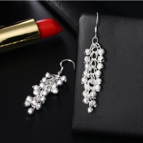 Special offer New Jewelry 925 Sterling Silver Earring Fashion Woman Frosted grape beads drop earrings Christmas Gifts
