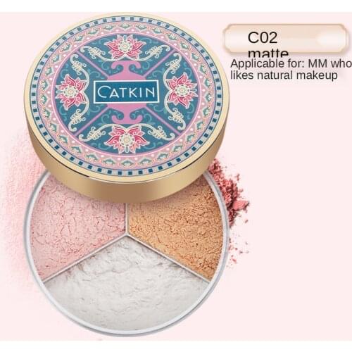 Catkin three-color powder setting oil control, waterproof, sweat-proof, long-lasting concealer modification brighten skin tone