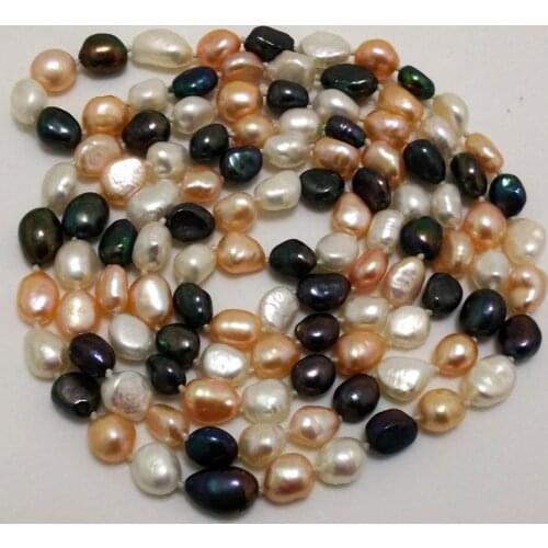 Unique Pearls jewellery Store 48 inches Long Pearl Necklace 9mm Natural Baroque Multicolor Freshwater Pearls Necklace