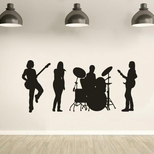 Girls Music Band Vinyl Wall Sticker Removable Music Studio Decoration Guitar Drum Singer Wall Decals Musical Band Poster AZ785