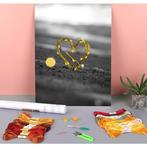 Black And White Landscape Printed Water-Soluble Canvas 11CT Cross-Stitch Set DIY Embroidery DMC Threads Sewing Package