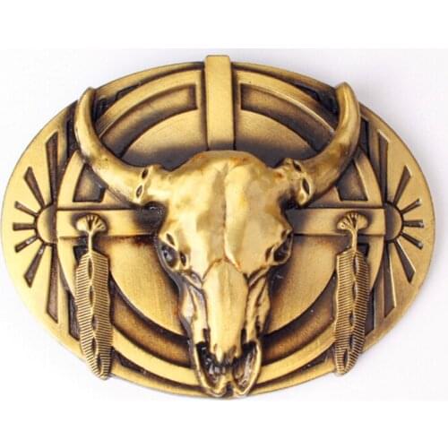Custom made belt buckle Western cowboy style belt buckle head Yak cow skull head metal Badge Punk rock style belts