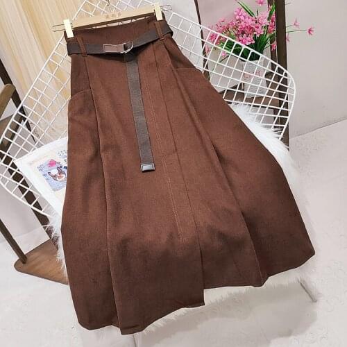 Korobov Korean Vintage Elegant Women Skirts 2021 Autumn New Midi A-Line Skirt Japanese Preppy Style Sashes Faldas Mujer