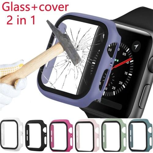 Full Screen protector Bumper Frame PC matte hard Case for Apple watch SE 5/4/3/2/1 cover Tempered glass film for iwatch 6 shell