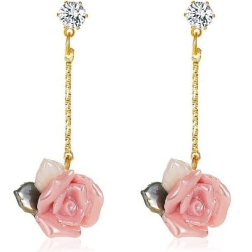 POTCET Korea 2021 Fashion Trend Womens Long Rose Flower Earrings Retro Geometric Trend Earrings 2021 Womens Jewels Free Shipping