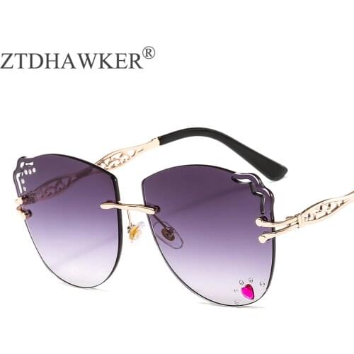 High Quality Women Fashion Sunglasses New Frameless Wavy Glasses Love Diamonds Female Personality Glasses